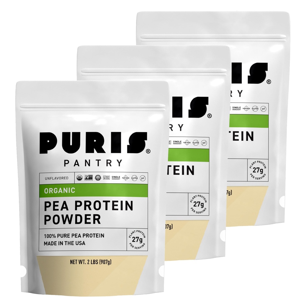 PURIS Orgaaniline hernevalgupulber – USDA Orgaaniline Veganvalk | 27 g Taimevalku Serving | Mitte-GMO Gluteenivaba Sojavaba | Puhas silt | Sile maitse | 2 lb (3 Pack)