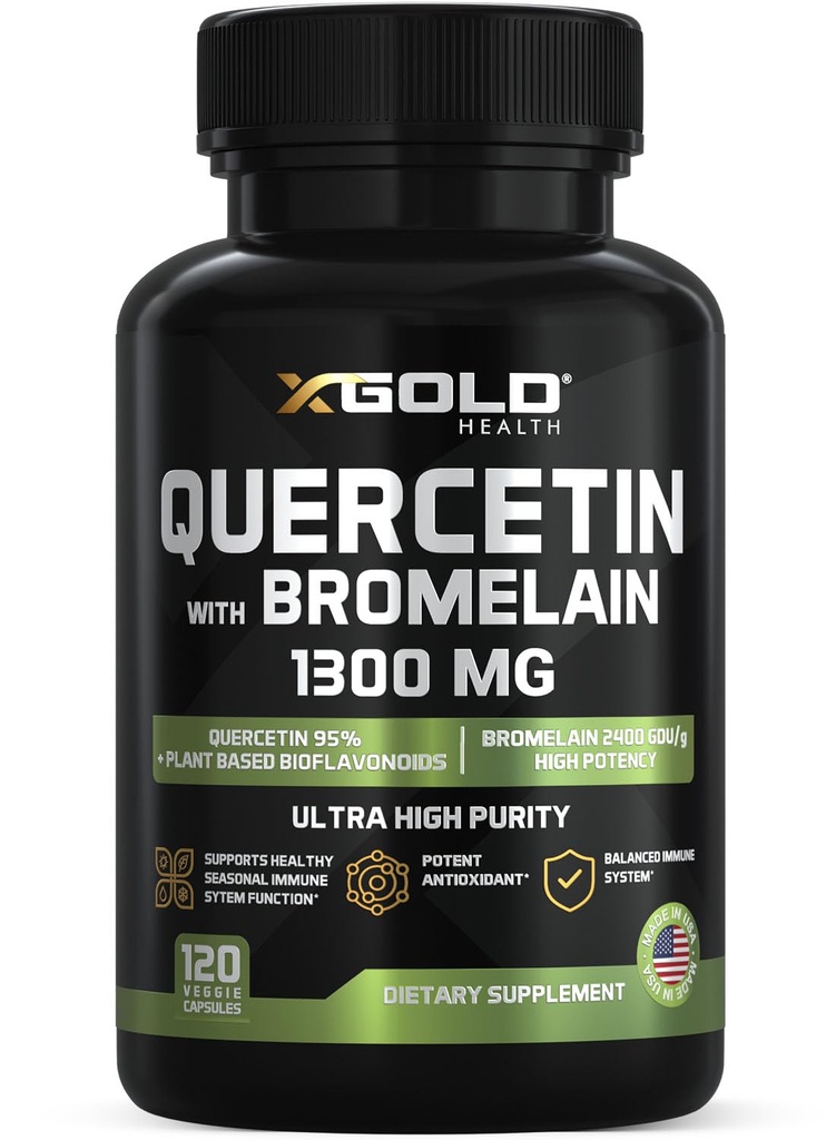 Quercetin + Bromelain 1300 mg – Quercetin: 95% - Väga puhastatud ja väga biosaadav Plus Bromelain 2400 GDU/ g - Valmistatud USAs | 120 kapslit