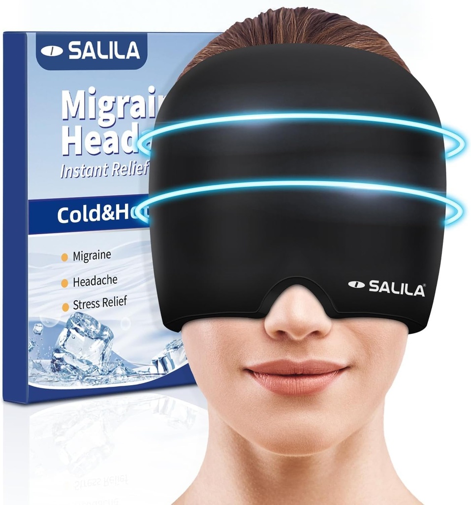 SALILA Migreen Relief Cap - Advanced Cooling Gel Ice Pack, lõhnatu peavalu müts, üks suurus sobib kõigile, külm ja kuum teraapia sinus, pinge, stressi leevendamine - kohene peavalu rahustav