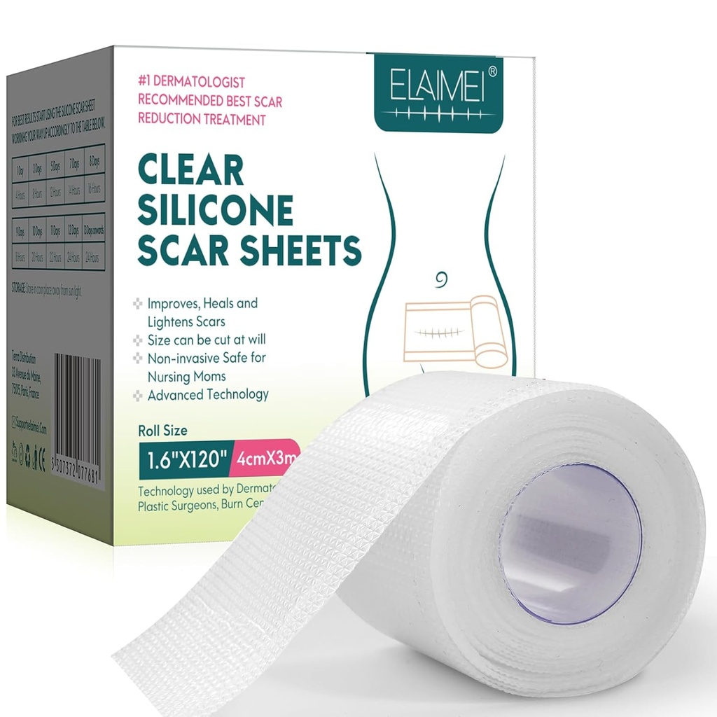 Silicone Scar Sheets, Clear Silicon Gel Scar Sheets, Invisible Scar Tape(1.6" x 120"Roll-3M), Scar Strips kirurgilised armid, Medical Grade, Scar eemaldamist lehed C-sektsioon, rinnad, Keloid et.