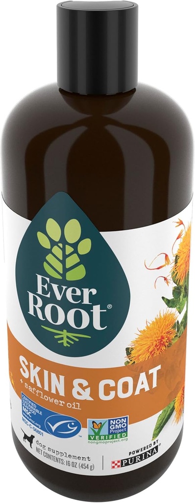 EverRoot Dog Nahahoolduskoera täiendused Purina, naha ja karva koertele Õli saflooriõliga - 16 oz. Pudel