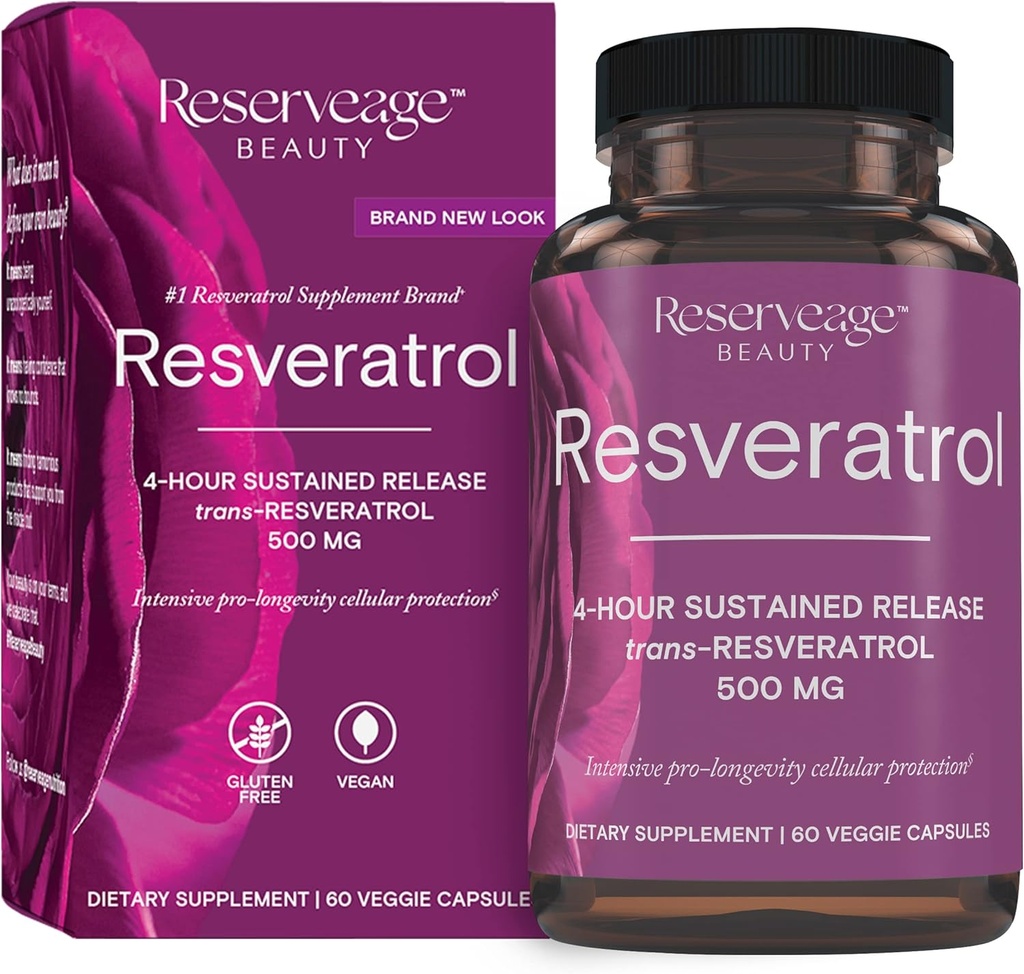 Reserveage Beauty, Resveratrol 500 MG, Trans-Resveratrol Antioxidant Supplement for Heart and Cellular Health, Supports Healthy Aging and Immune System, Paleo, Keto (120 Capsules, 120 Servings)