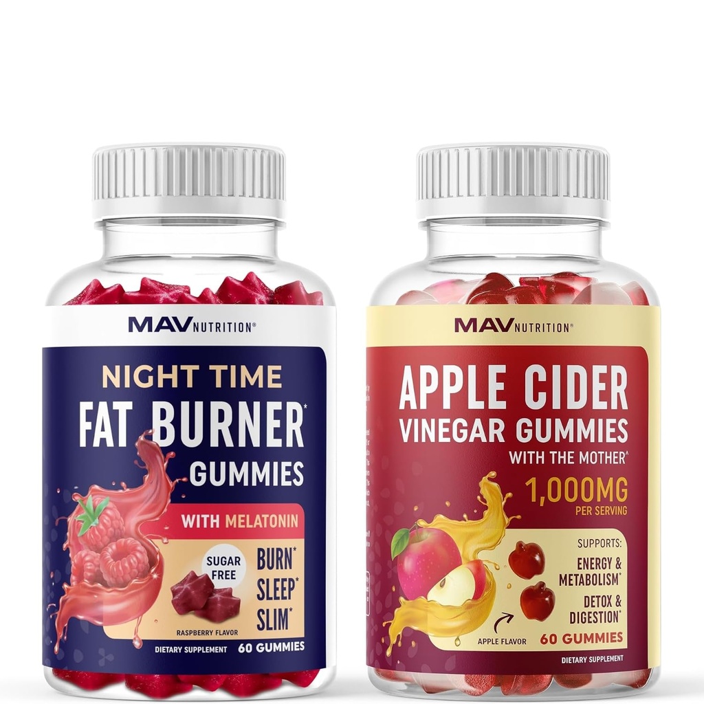 MAV TOITLUS Öine aeg Fat Burner Gummies ja Apple Cider Äädikas Gummies | Nighttime, Metabolism Boost & Weight Management Gummy Bundle | 30 Serving Every