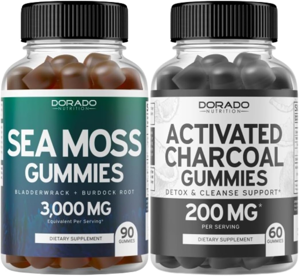 Iiri meri Moss (90 Gummies) Toores Seamoss kilpnäärme, energia ja immuunsuse toetamiseks ja aktiveeritud söe (60 kummi) Tervislik Detox & Cleanse Support - Formuleeritud orgaanilistest kookospähkli riiulitest - valmistatud USAs