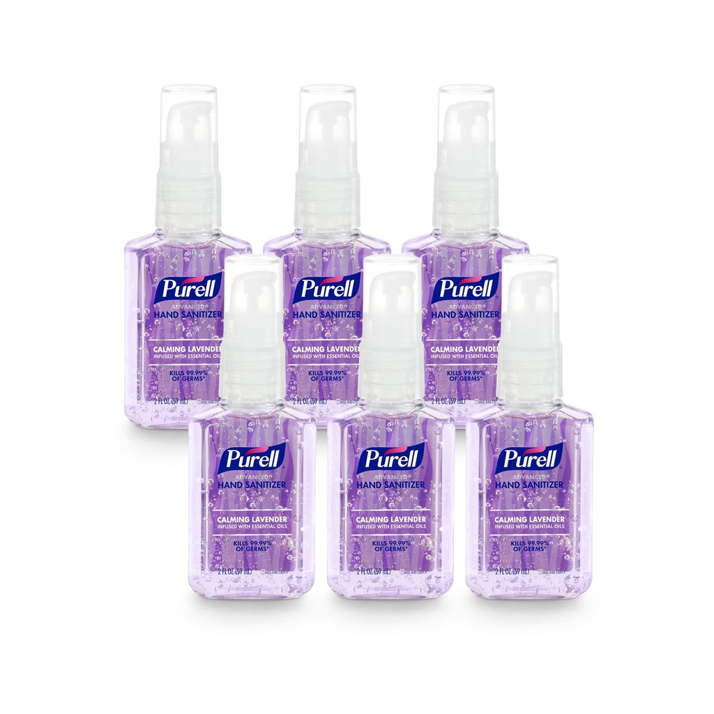Purell Advanced Hand Sanitizer Gel Infundeeritud eeterlike õlidega, Calming Lavendel, 2 fl oz Travel-Size Pump Pudel (Pack of 6), 3905-04-EC