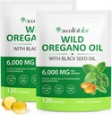 Oregano Softgelsi õli 6000mg 2 Pack, 2 in 1 Formuleeritud musta seemne õli 120 Count, Oregano õli kapslid Oregano Softgels Gluteenivaba õli, Non-GMO & Immune Support