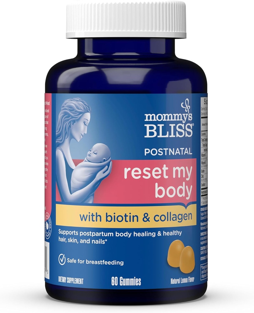 Emme õndsus Postnatal Support Energy & Recovery Gummies Biotin & Kollagen: Healing & Joint Health, juuksed, nahk & küüned Vitamiin, Gluteenivaba, 60 Gummies (30 Servings)