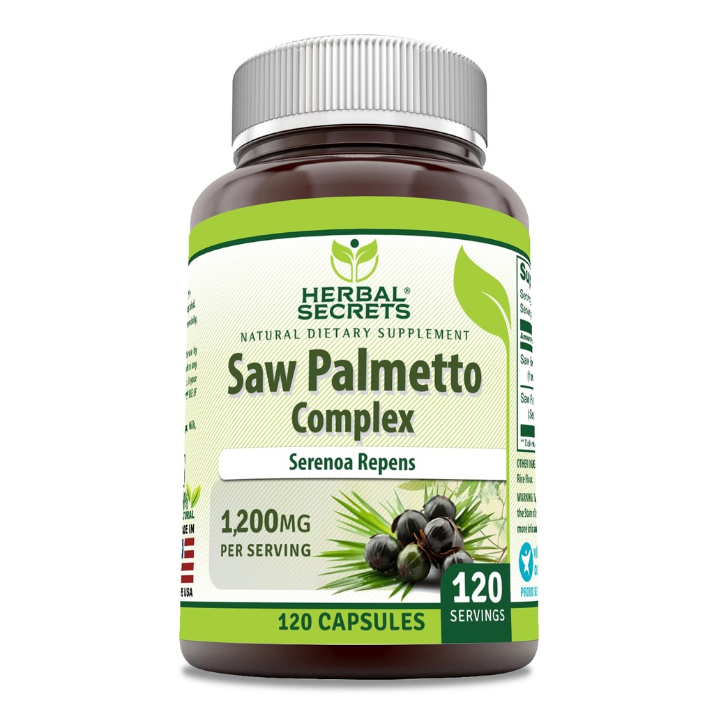 Taimsed saladused Saw Palmetto komplekslisand | 1200 Mg | 120 kapslit | Mitte-GMO | Gluteenivaba | Valmistatud USA-s