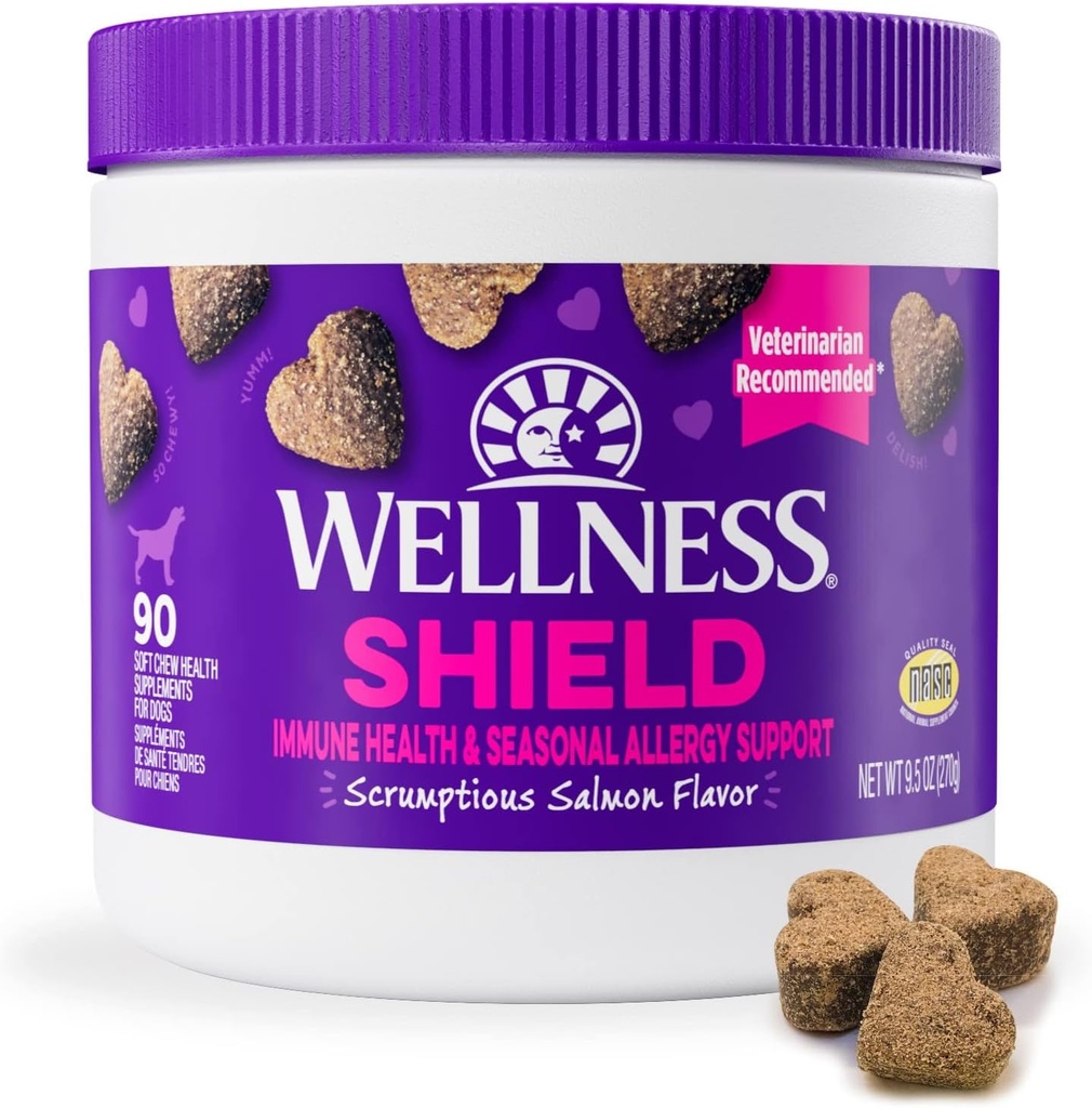 Wellness Salmon Maitsestatud Pehme Chew Immune & Allergy Supplements for Dogs, 90 Count