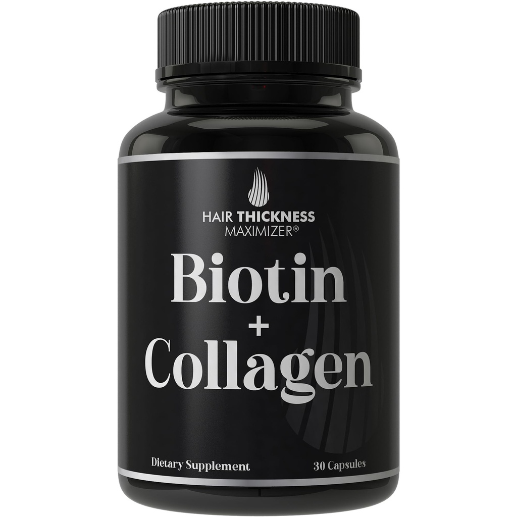 Biotiini ja kollageeni lisand - 10 000 mcg biotiin + veiste kollageen hõrenemiseks ja hapraks juuksed. Täiustatud 2-in-1 vitamiini kompleks. Toetab paksemat, tervislikumat juuste kasvu naistele, meestele