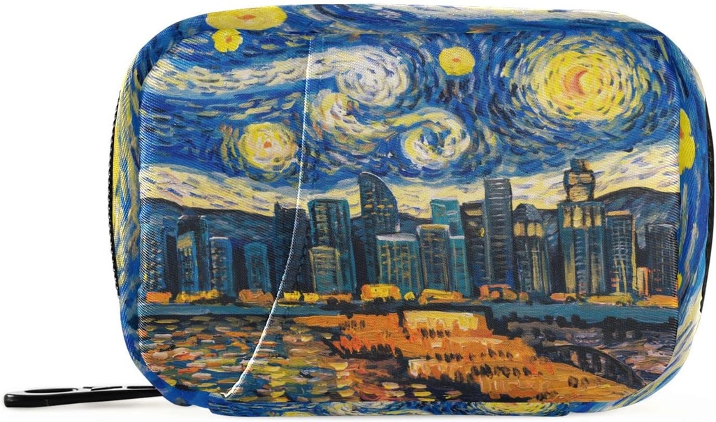 Pill Box 7 Day Starry Night Sky City Pill Case Bag Travel Pill Korraldaja kott koos Zipper Portable Weekly Case Compact Suurus Vitamiini täienduse hoidja