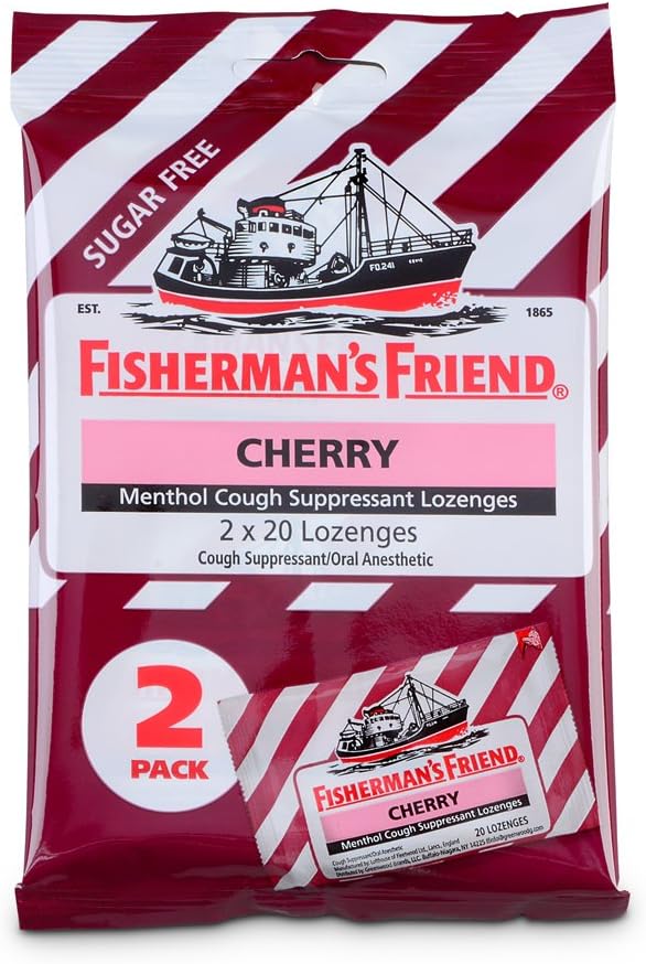 Köha tilgad Fisherman's Friend, Cough Suppressant ja valulik kurk Lozenges, Cherry Sugar Free Menthol Maitse, 40 Count