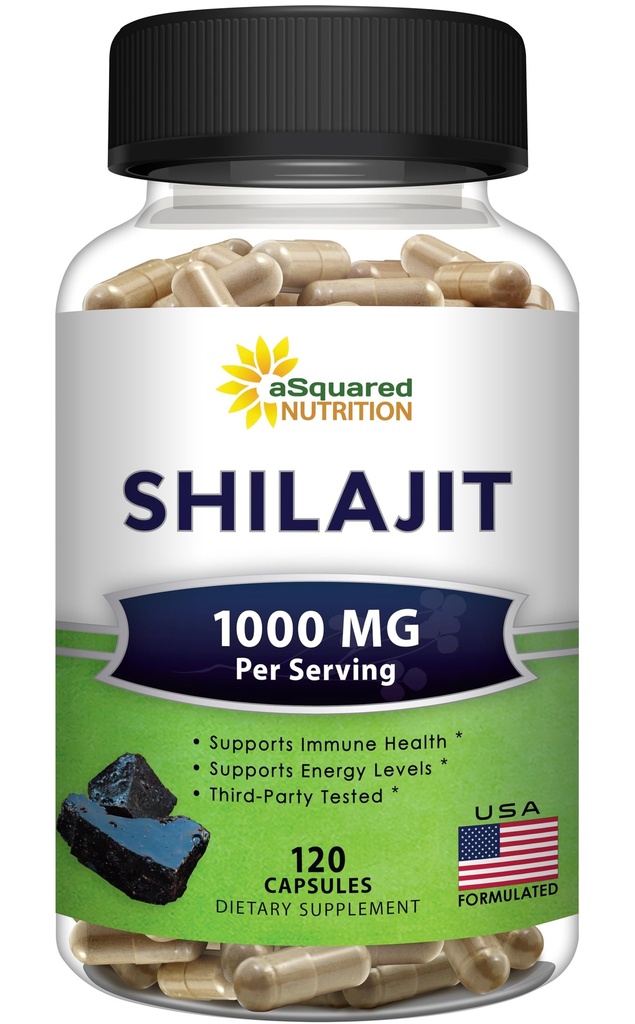 aSquared Nutrition Shilajit 1000mg - 120 kapslit - Pure Shilajit Extract Supplement ja Pulber Complex Pills - Natural Humic & Fulvic Acid & Trace Minerals - Alternatiiv vaik & tilgad