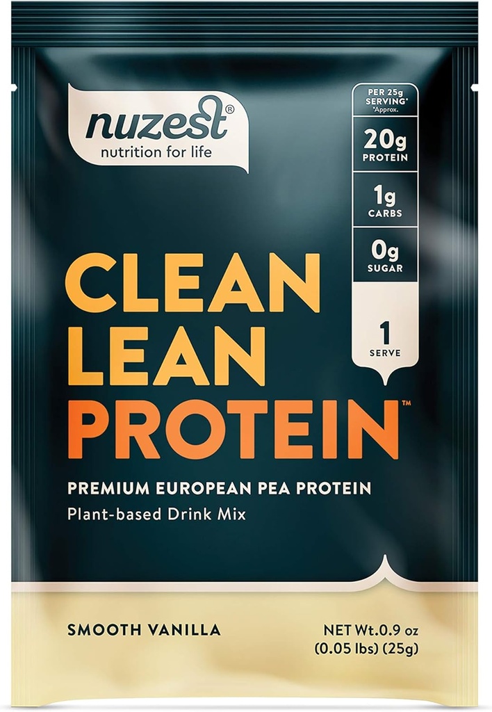 Nuzest - hernevalgu pulber - puhas Lean Protein, Premium Vegan Taimepõhine Valk Pulber, Piimavaba, Gluteenivaba, GMO-vaba, looduslikult magustatud valgu raputamine, sile Vanilla, 1 Serving, 0,9 oz