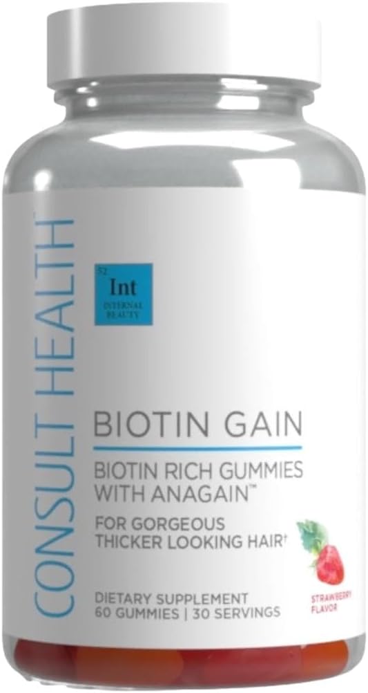 Konsulteerige tervisega BIOTIN GAIN Gummies ANAGAINiga - vähendage juuste väljalangemist - kliiniliselt testitud - 10 000 mikrogrammi biotiini B7-vitamiini, et toetada tervislikku juuste kasvu, nahka ja küüneid naistele ja meestele - 60 loend