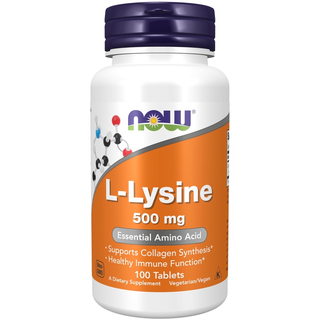 NOW Toidulisandid, L-lüsiin (L-lüsiinvesinikkloriid) 500 mg, aminohape, 100 loendit (1 pakend)