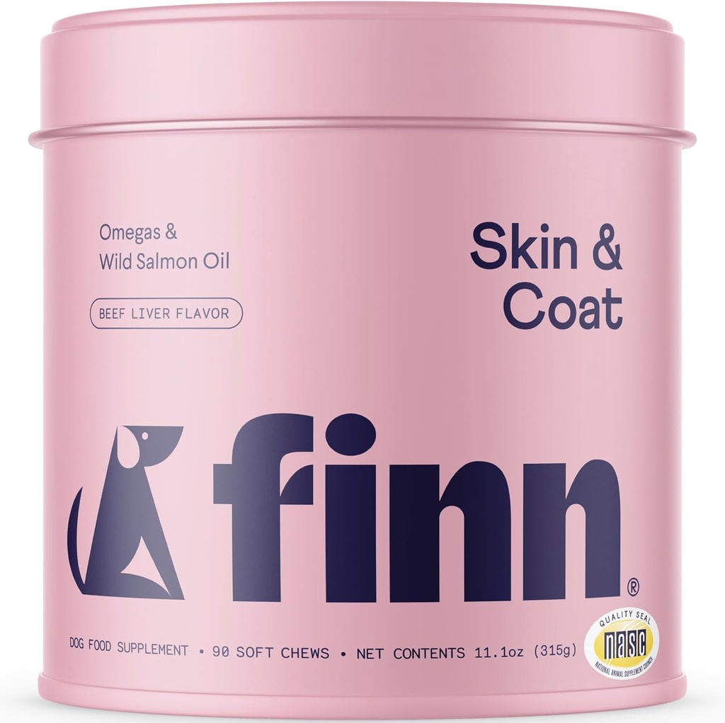 Finn Skin & Coat Salmon Oil Supplement for Dogs | Toetab paks ja läikiv kate | Kalaõli Wild Alaska lõhe, Omega-3s, EPA & DHA, Biotin & Zinc | 90 Soft Chews