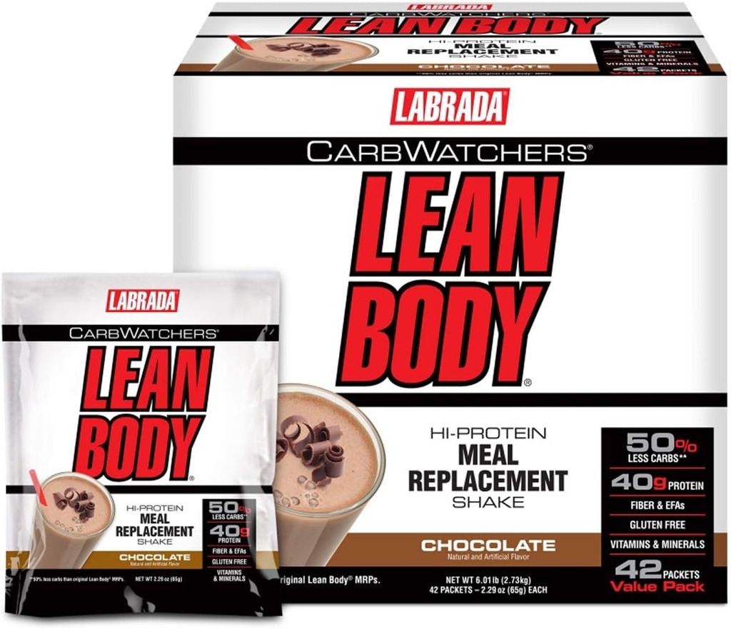 Labrada Carb Watchers Lean Body Hi-valgu söögikorra asendamine Shake, šokolaadi jäätis, 2,29 Ounce (pakk 42)
