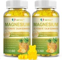 Magneesiumglütsinaatkummid 400 mg, suhkruvaba magneesiumtauraat, magneesiummalaatlisand D-vitamiiniga, B6, CoQ10 lõõgastumiseks, stressi leevendamiseks, lihaste, luude ja une toetamiseks - 120 ananassikummid