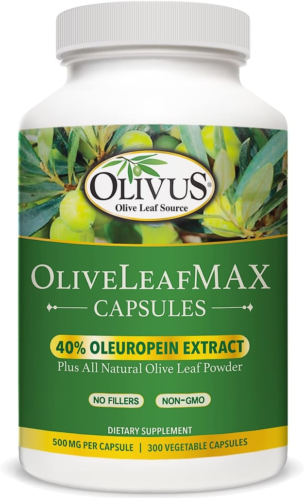 OliveLeafMAX Olive Leaf Extract (40% Oleuroepin) + Orgaaniline Olive Leaf Powder + No Fillers + 300 Taimekapslid + hangitud Hispaaniast ja toodetud USAs GMP Facility