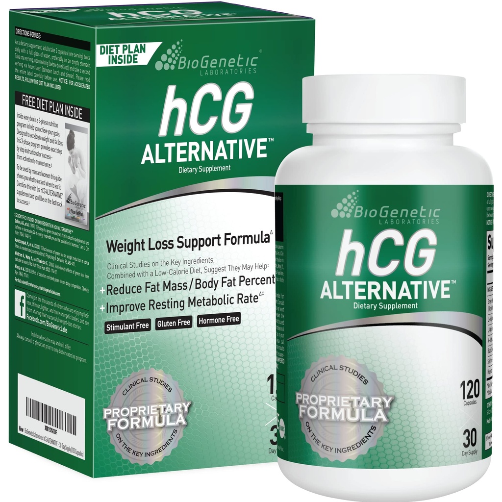 Biogenetic Laboratories hCG Alternatiivne - Kaalulangus pillid ja rasvapõletaja meestele ja naistele - suurendab ainevahetust toetab tervislik toitumine - alternatiivne valem - 30-päevane pakkumine (120 kapslit pudeli kohta)