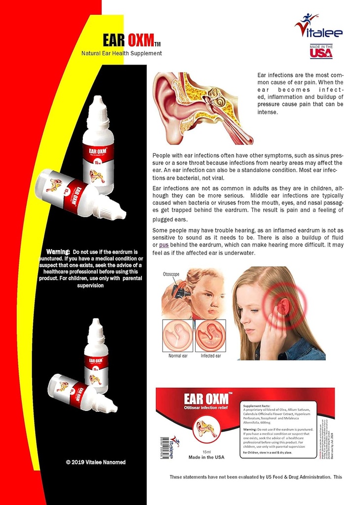 Kõrva OXM - looduslikud kõrvavalud ja infektsioonitilgad (1 pudel,15 ml)