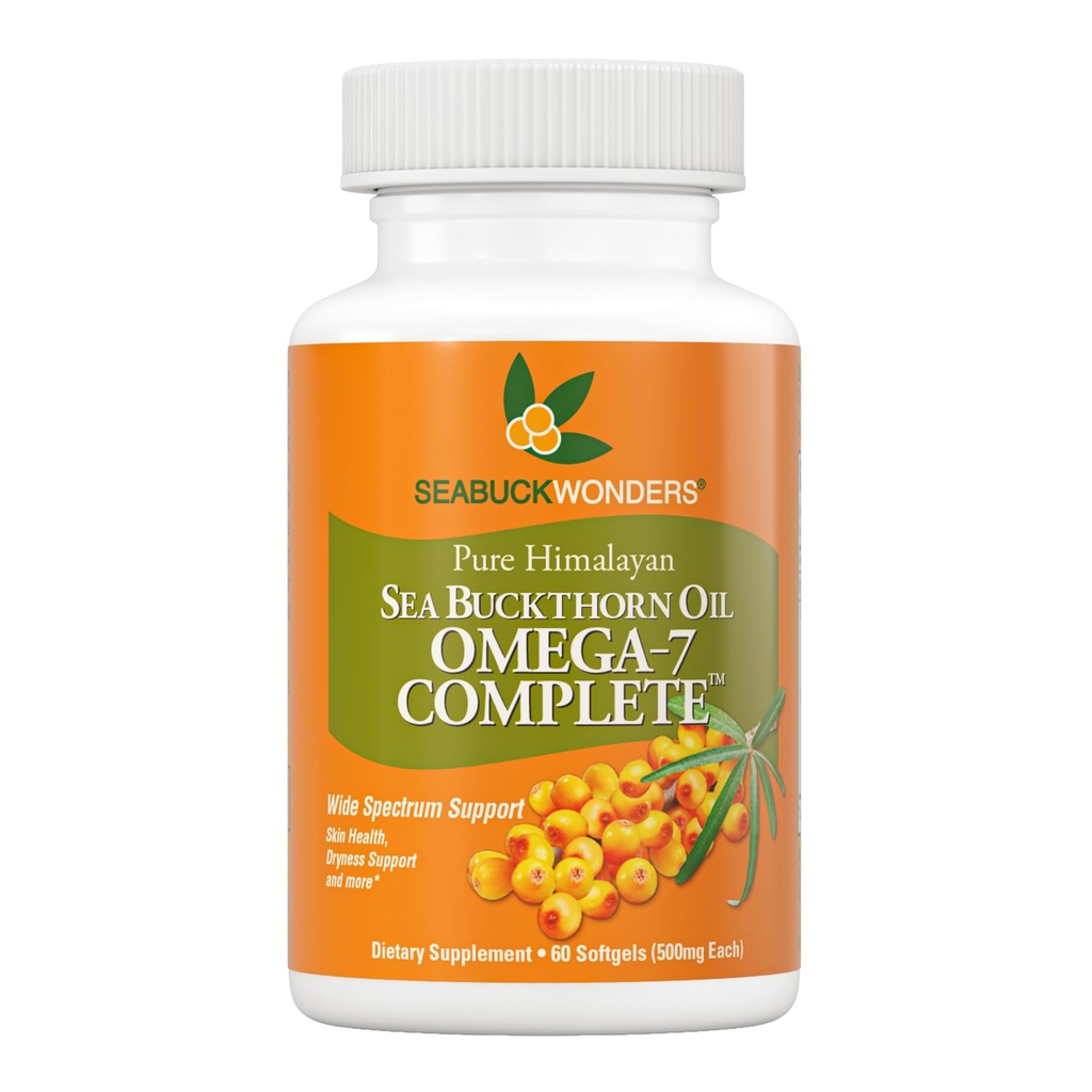 SEABUCKWONDERS Organic Sea Buckthorn Oil, Omega-7 Complete Softgels, 60 Count, Omega 3, 6 & 9, toetab juuste, naha ja küünte tervist, 1000mg ühe serveerimise kohta