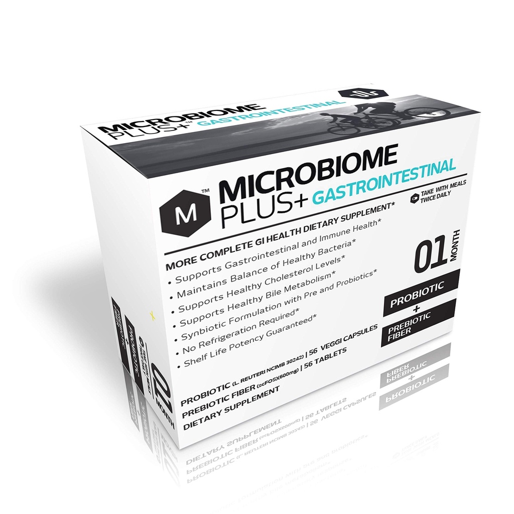 Mikrobioom Plus südame tervise probiootikumid L Reuteri NCIMB 30242 ja prebiootikumid scFOS, GI seedetrakti toidulisandid, allergia ohutu, gluteenivaba probiootiline lisand meestele ja naistele (1 kuu pakkumine)