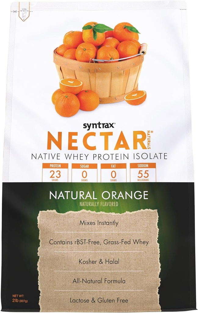 Syntrax Nectar Naturals, All Natural Whey Protein Isolate, Smooth & Juicy, Natural Orange, 2 lbs.