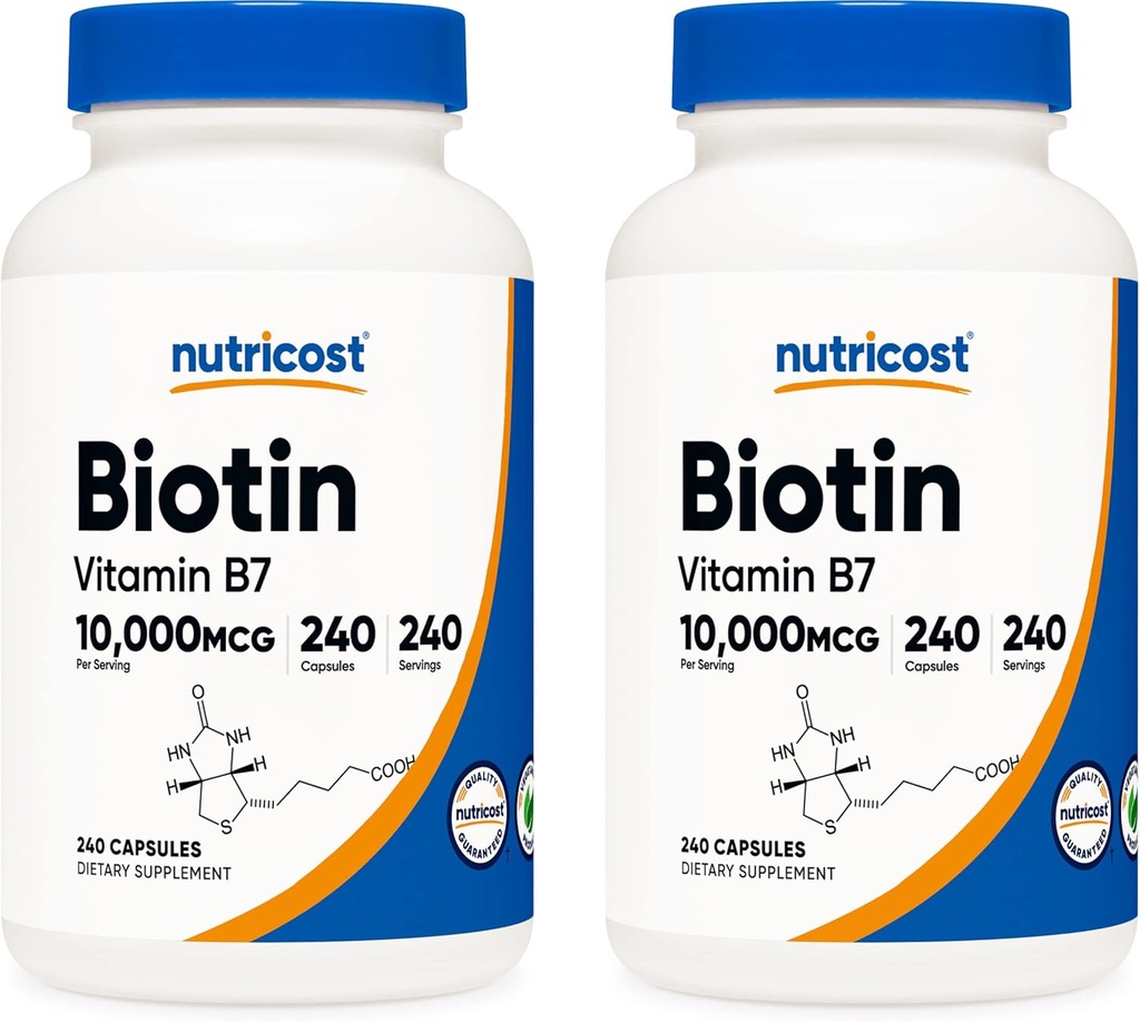 Nutrikost Biotiin (vitamiin B7) 10 000 mg (10 mg), 240 kapslit (2 pudelit) - mitte-GMO, gluteenivaba