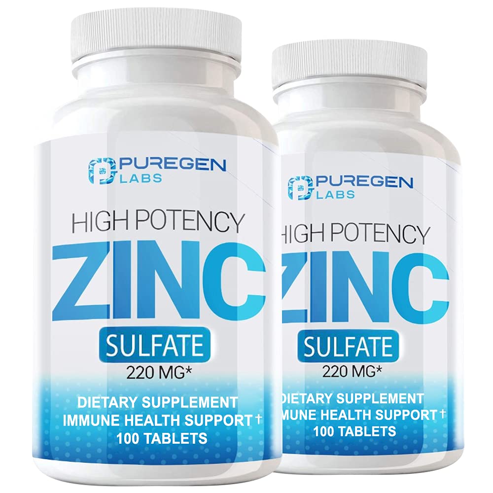 Puregen Labs Tsink Sulfate 220 mg Toidulisandi tabletid - 100 Loe (pakk 2)