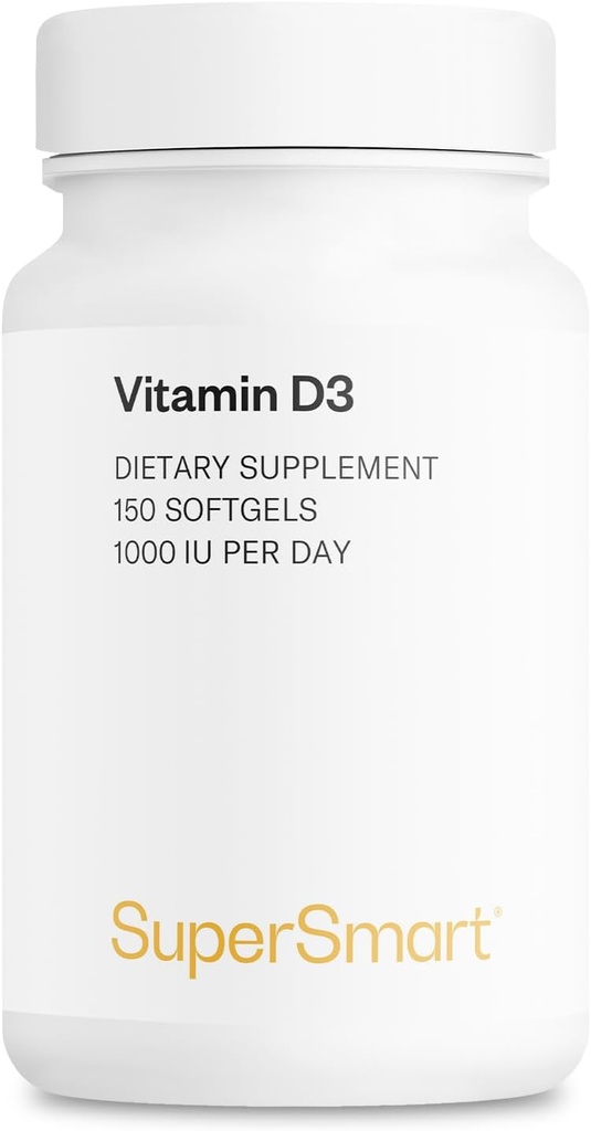 Supersmart - Vitamiin D3 1000 RÜ päevas - vitamiinid luude tugevdamiseks - Rakkude kaitsja | Mitte-GMO ja gluteenivaba - 150 Softgels