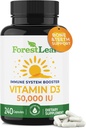 ForestLeaf Vitamiin D3 50 000 RÜ | VIT D - VIT D3 D-vitamiini lisand naistele ja meestele | Luude tervis, hambad, immuuntoetus | Lihtne neelata pillid | Suur potents Nädal Annus, 4-aastane pakkumine, 240 kapslit