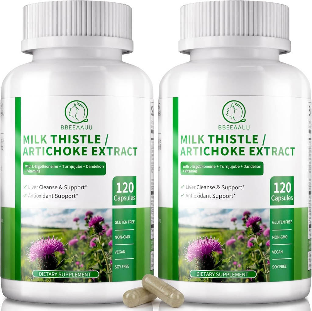 Maksa puhastamine Detox & remont 120 kapslit, 16-in-1 taimse maksa tugilisa piimaohakaga, artišokk, L-ergotioneiin, Turnjujube Dandelion ekstrakt maksa uuenemiseks ja antioksüdandiks (2 Pack )
