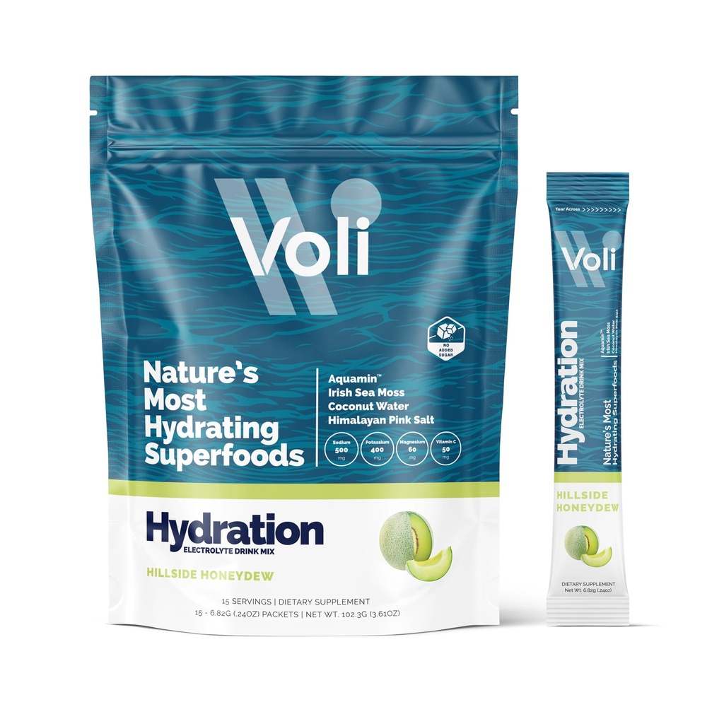 Voli elektrolüütide pulbripaketid | Lisatud suhkru elektrolüütide joogisegu  Hydra Keto & paastumine Sõbralik, looduslikud supertoidud & mineraalid | Honeydew, 15-Count