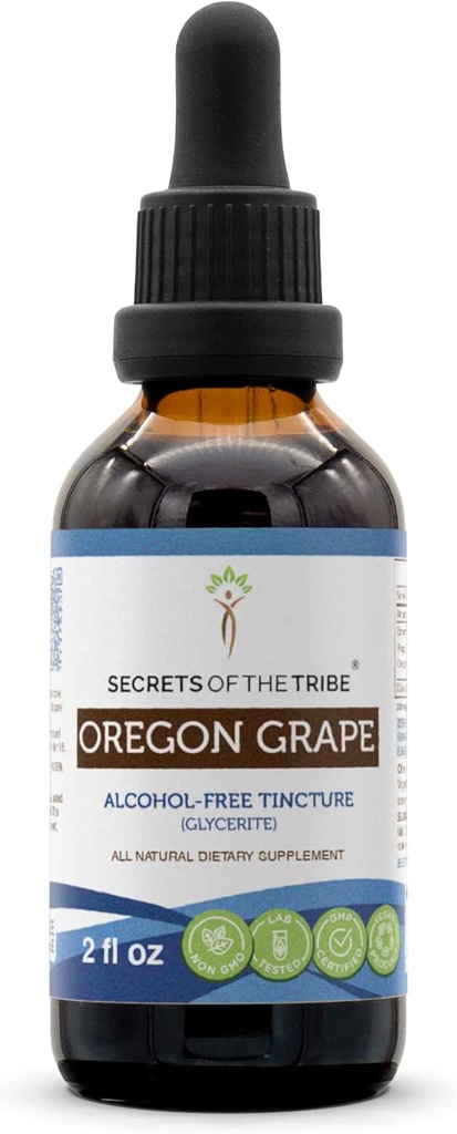 Tribe Oregoni viinamarjade alkoholivaba vedela ekstrakti saladused, vastutustundlikult kasvatatud Oregoni viinamarjad (Mahonia aquifolium) Kuivatatud juure tinktuuri täiendus (2 FL OZ)