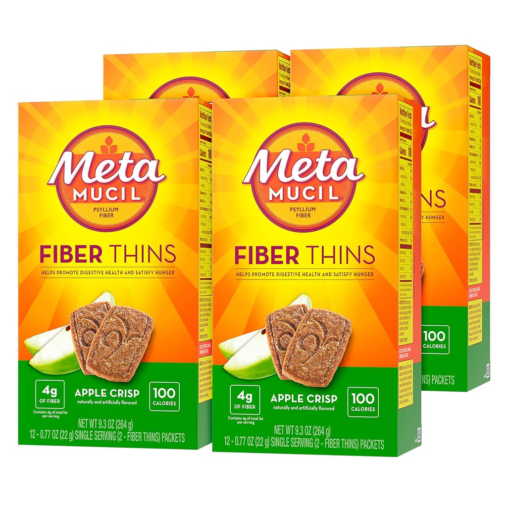 Metamucil Apple Crisp Maitsestatud Fiber Thins Dietary Fiber Supplement koos Psyllium Husk, 9.3 Ounce, Pack 4