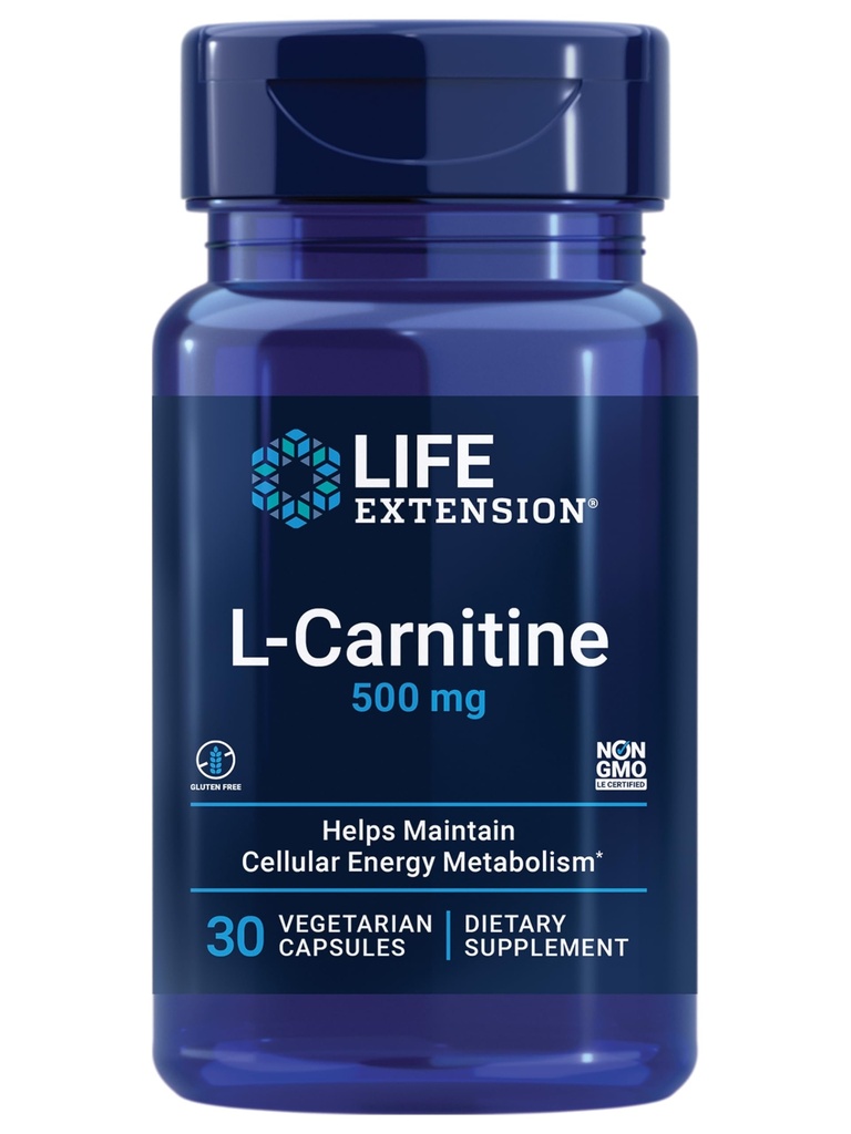 Elu pikendamine L-karnitiin - 500 mg, energialisand, mälulisand - vaba vorm Aminohape, lämmastikoksiidi tugi, tervislik vererõhk - gluteenivaba, mitte-GMO, taimetoitlane - 30 kapslit