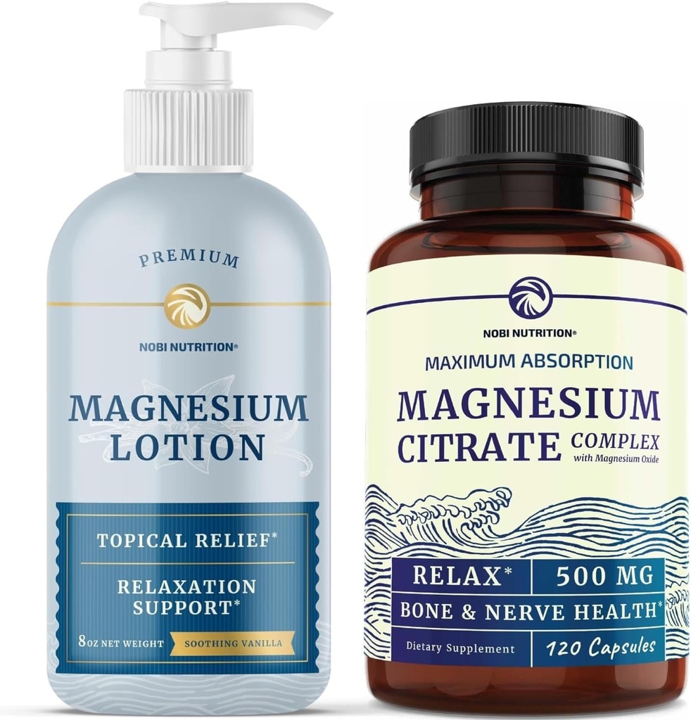 Magneesium Lotion ja Magneesium tsitraadi täiendus | Täiskeha Magneesiumi tugi kehale ja vaimule 8 Fl Oz Topical Magnesium Plus 2 kuu tarne Magneesiumi komplekspillid