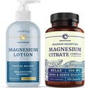 Magneesium Lotion ja Magneesium tsitraadi täiendus | Täiskeha Magneesiumi tugi kehale ja vaimule 8 Fl Oz Topical Magnesium Plus 2 kuu tarne Magneesiumi komplekspillid