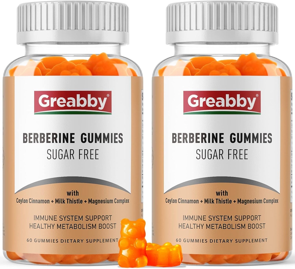 Berberiin koos Ceylon Cinnamon Supplement - Berberine Gummies, Orgaaniline Berberine HCL 1200 mg täiskasvanutele, Immune System Support, Suhkruvaba, GMO-vaba, Gluteenivaba, 120 Gummies