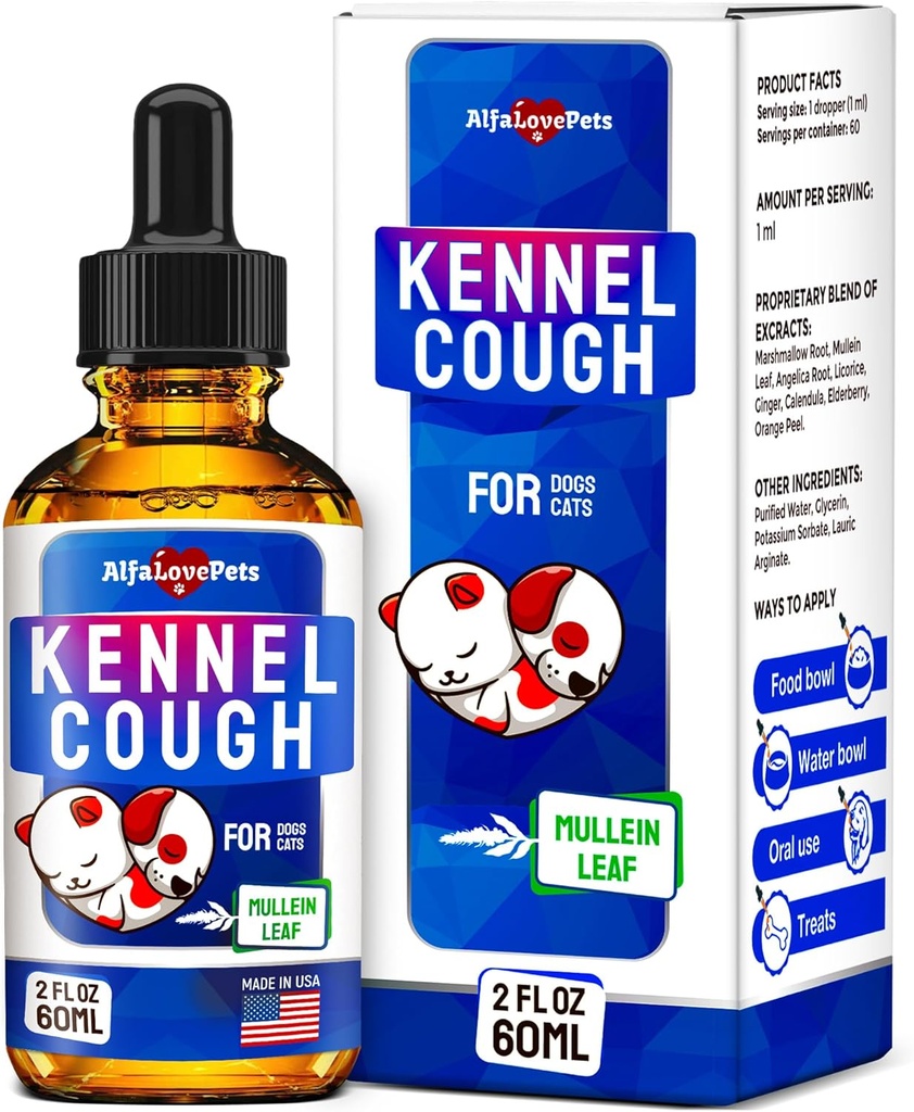 Kennel köha ravi koertele ja kassidele - koera köha supressant aitab allergia, runny nina, aevastamine - kõigile tõugudele ja suurustele - Mullein Leaf ja Calendula - 2 Oz