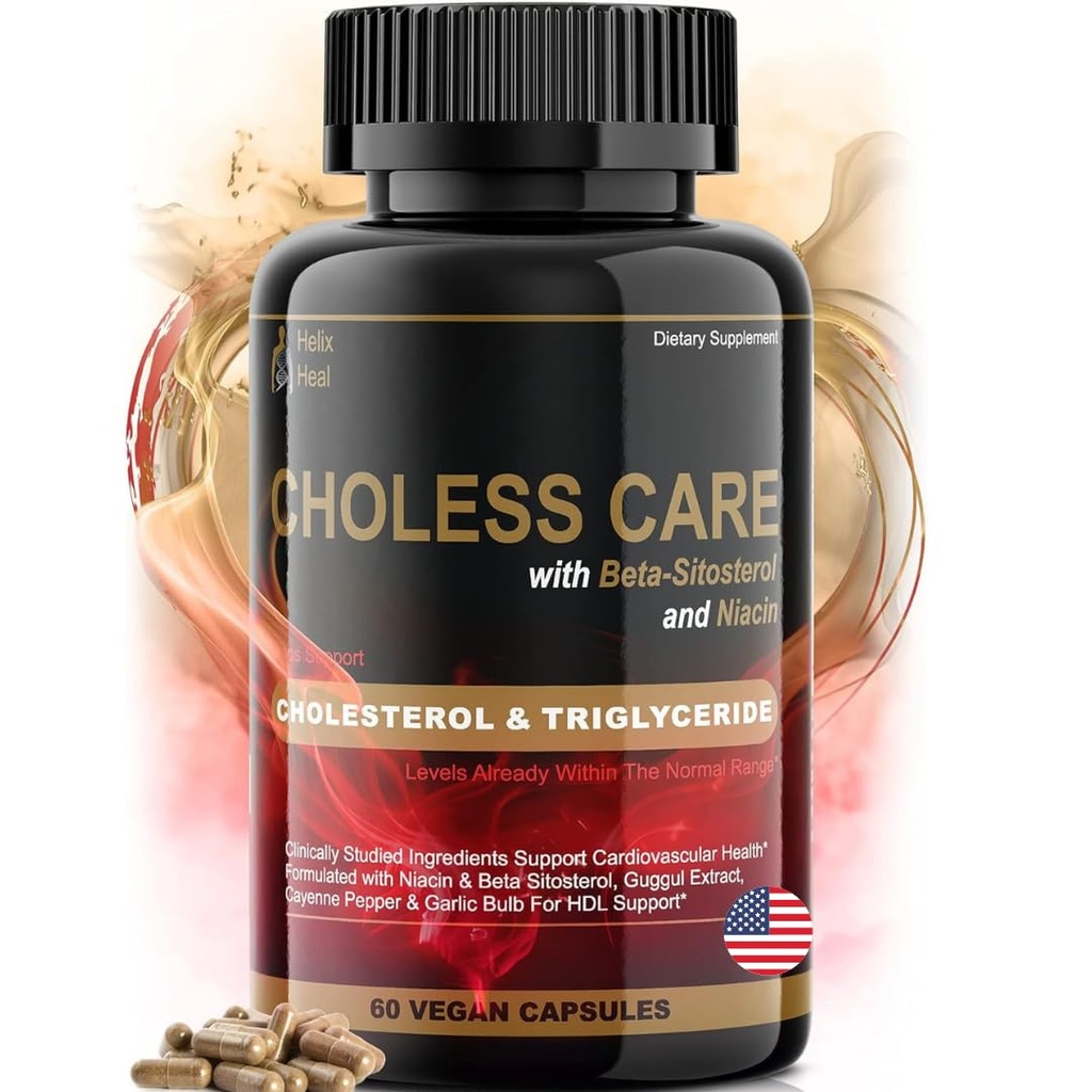 Kolesterooli lisand - triglütseriidide tugikapslid w. Orgaaniline, lõhnatu küüslauk, Cayenne Pepper, taimsed steroolid normaalse HDL-i ja LDL-kolesterooli taseme toetamiseks w. antioksüdant Niatsiin (vitamiin B3)