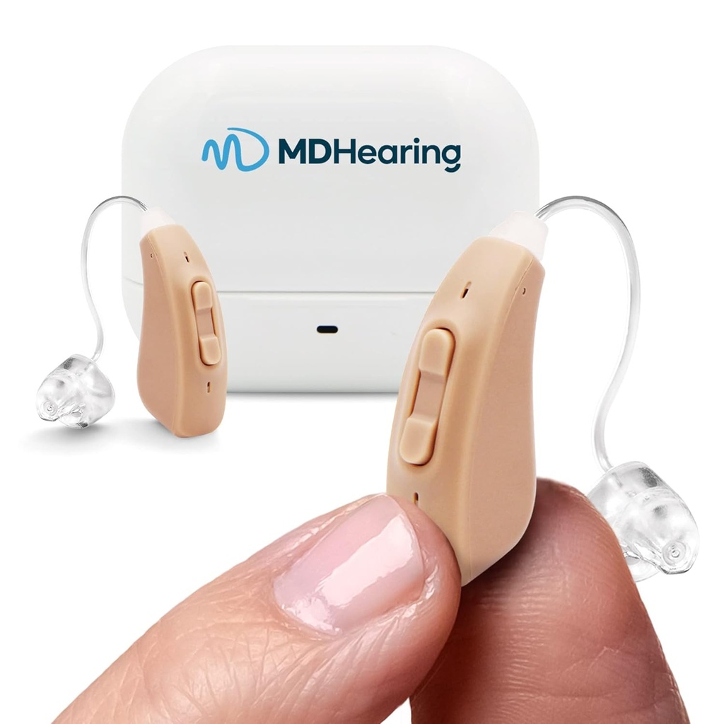 MDHearingAid AIR kuuldeaparaat (Pair), OTC laetav, kristallselge digitaalne heli MDHearing, ideaalne prillide jaoks, peaaegu nähtamatu