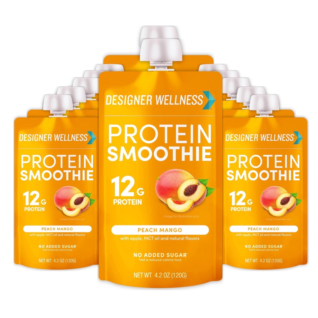 Disainer Wellness Protein Smoothie, tõeline puuvili, 12 g valku, madala süsivesikusisaldusega, nulllisatud suhkrut, gluteenivaba, mitte-GMO, kunstlikke värve või maitseid ei ole, virsik Mango, 12 krahv