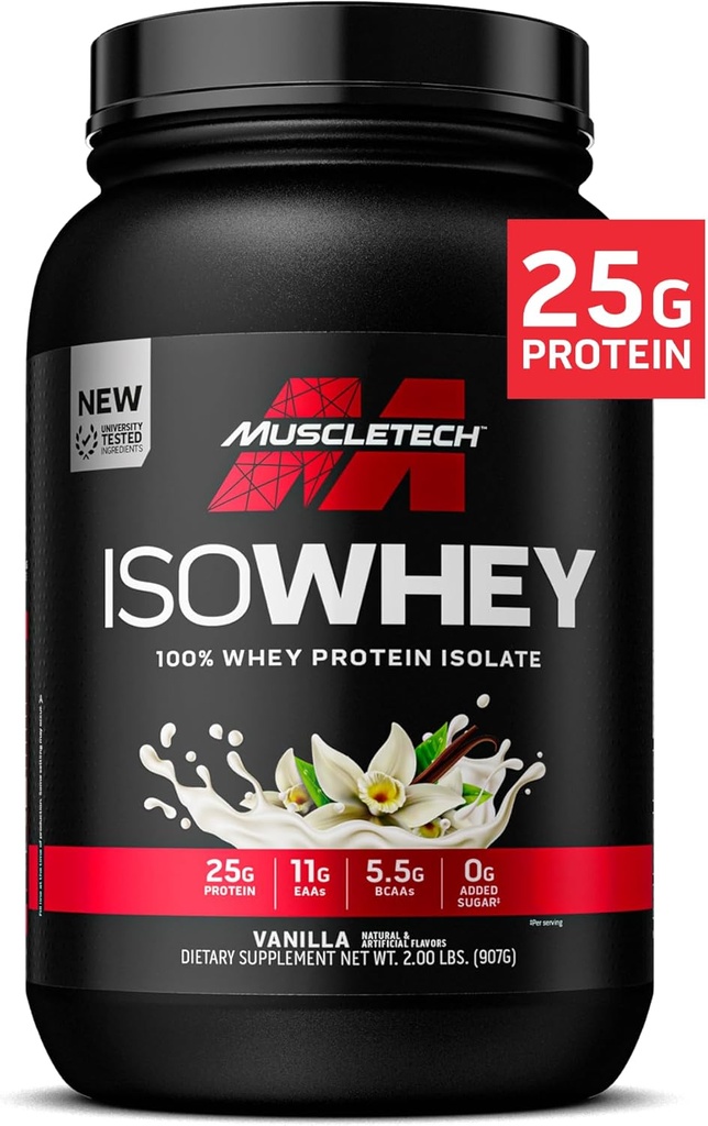 MuscleTech ISO Vadak Isolaadi Valgu Pulber, Vanilla - Post Treening Gym täiendus Lean Lihaskasvu, Body Building Kaalulangetaja & Recovery - 25g Valk, BCAA, EAA & 0 Lisatud suhkur - 2lbs