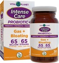 Vital Planet - Intense Care Gas & Bloating probiootikumid, prebiootikumid, postbiootikumid, parabiootikumid, 4-in-1 külmutatud toidulisand täiskasvanutele, 65 miljardit CFU, 65 tüve, seedetrakti ja immuunsüsteemi, 30 ct