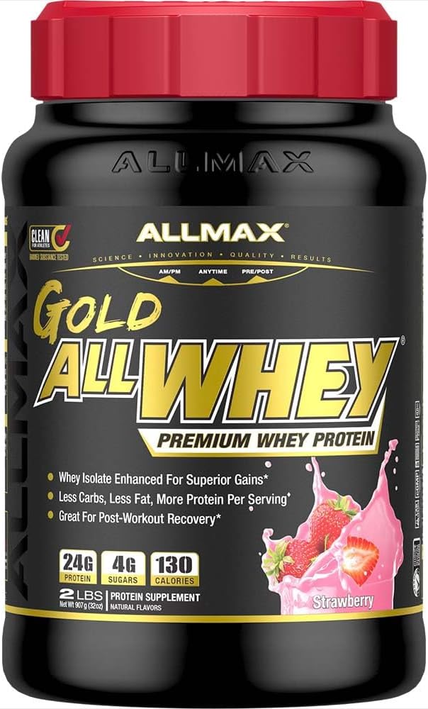 ALLMAX Nutrition Gold ALLWHEY, maasikas - 2 naela - 24 grammi valku Scoopi kohta - gluteenivaba, madala süsivesikusisaldusega ja madala suhkruga - ligikaudu 30 serveerimist