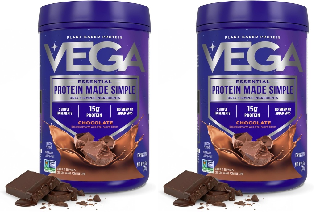 Vega valk valmistatud lihtne, tume šokolaad - Stevia vaba vegan valgu pulber, taimepõhine, tervislik, gluteenivaba, hernevalk naistele ja meestele, 9,6 oz (pakendamine võib varieeruda) (pakk 2)
