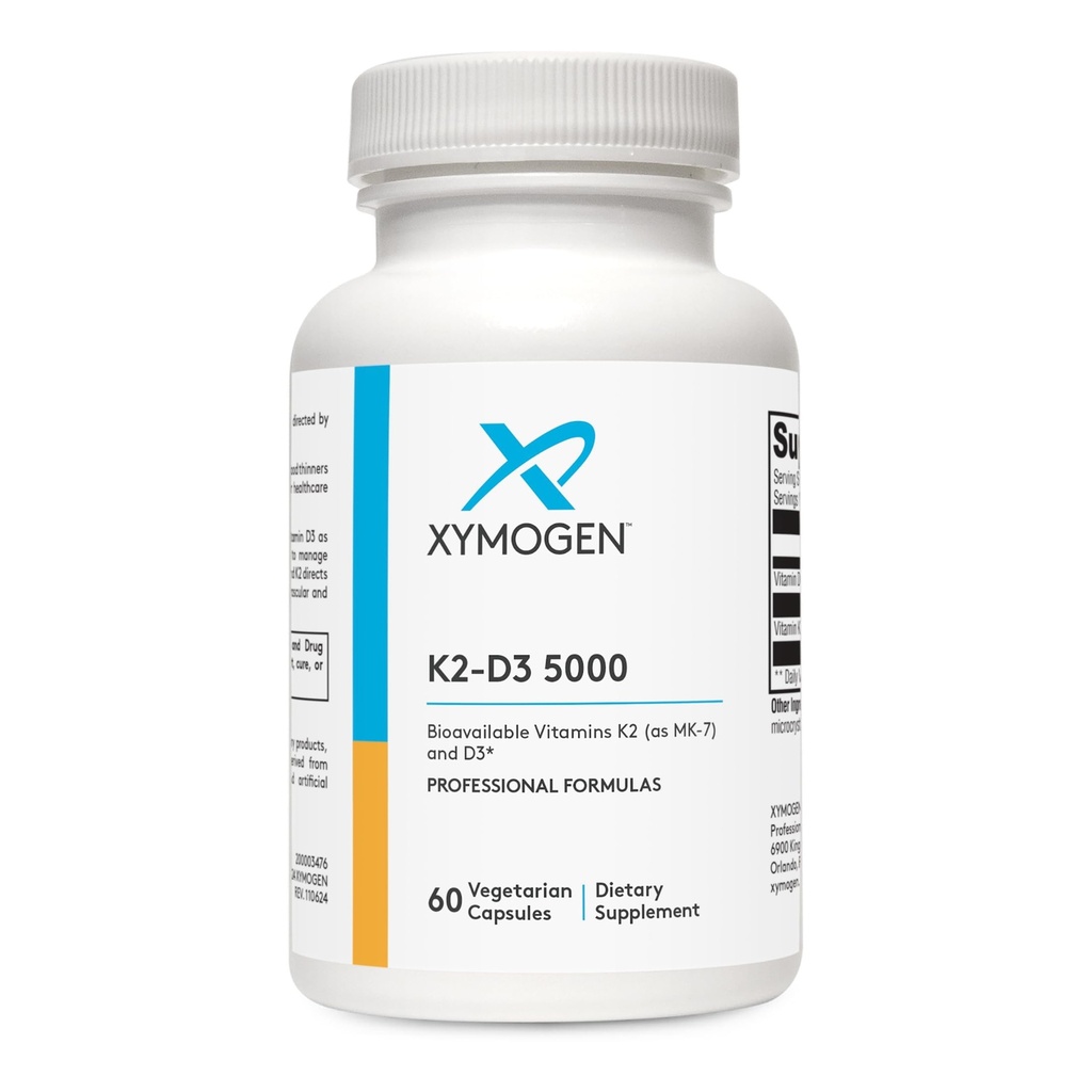 XYMOGEN K2-D3 5000 - Vitamiin D3 K2 - Biosaadav D-vitamiin 5000 RÜ (kolekaltsiferool) MK-7-ga - süda, arteriaalne, luu tervis + immuuntoetus (60 kapslit)